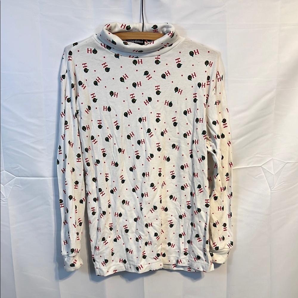 Festive White Long Sleeve Top with Holiday Print